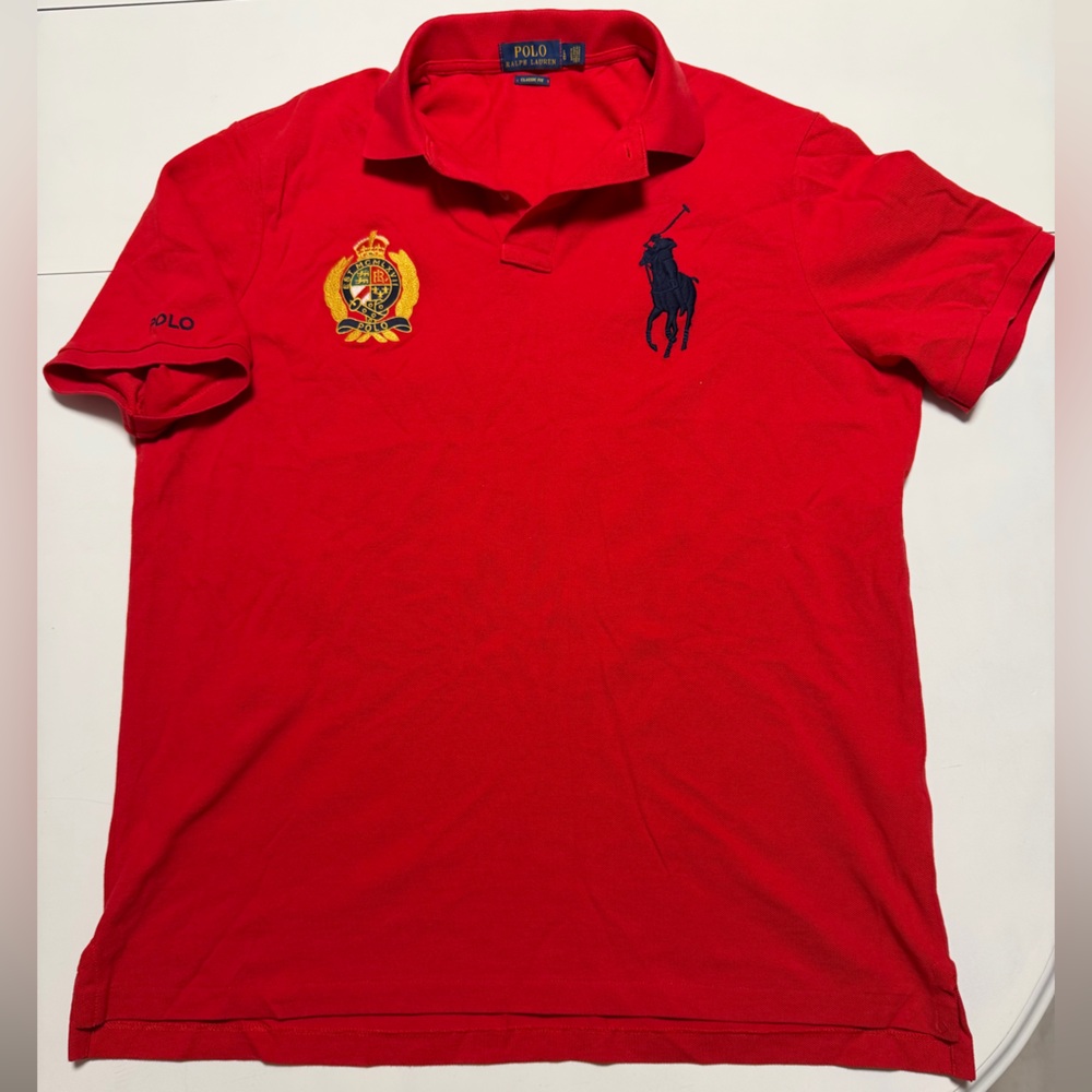 Polo Ralph Lauren Red Polo Shirt with Navy Logo and crest